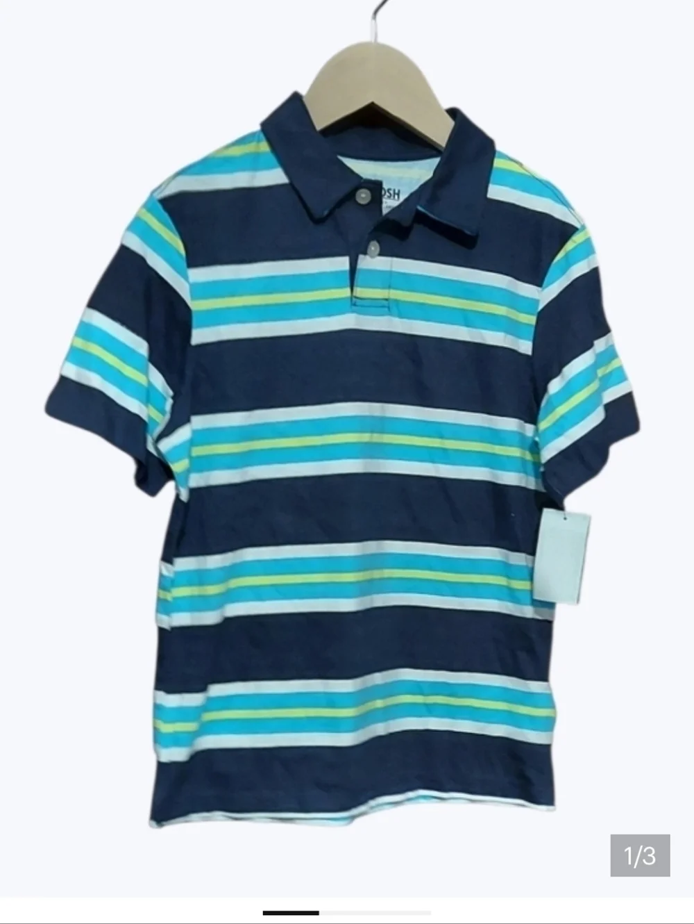 NWT OshKosh B'gosh Navy Striped Polo with Teal & Aqua Accents sz 7X